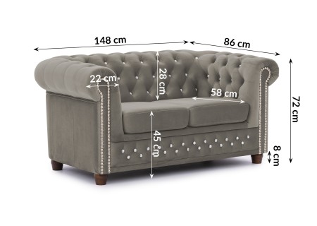 Cleo Blink - Chesterfield 2-Sitzer Sofa aus Samt mit Kristallsteppung und braunen Massivholzfüßen
