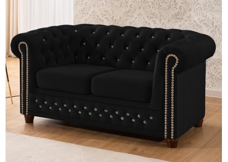 Cleo Blink - Chesterfield 2-Sitzer Sofa aus Samt mit Kristallsteppung und braunen Massivholzfüßen