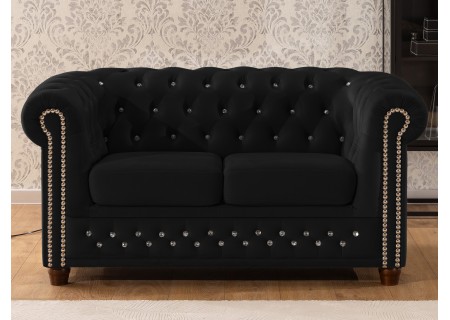 Cleo Blink - Chesterfield 2-Sitzer Sofa aus Samt mit Kristallsteppung und braunen Massivholzfüßen