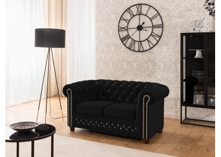 Cleo Blink - Chesterfield 2-Sitzer Sofa aus Samt mit Kristallsteppung und braunen Massivholzfüßen