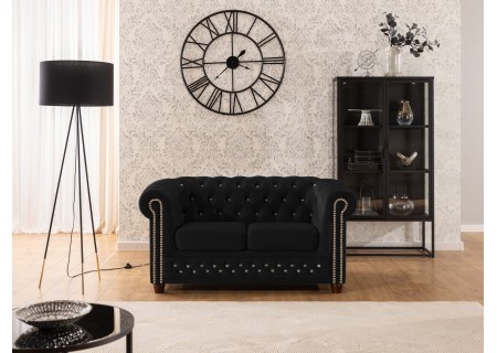 Cleo Blink - Chesterfield 2-Sitzer Sofa aus Samt mit Kristallsteppung und braunen Massivholzfüßen