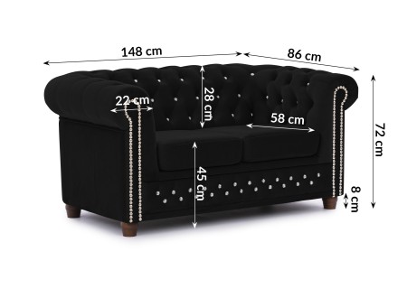 Cleo Blink - Chesterfield 2-Sitzer Sofa aus Samt mit Kristallsteppung und braunen Massivholzfüßen
