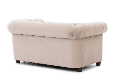 Cleo Blink - Chesterfield 2-Sitzer Sofa mit Schlaffunktion aus Samt mit Kristallsteppung und braunen Massivholzfüßen