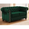 Cleo Blink - Chesterfield 2-Sitzer Sofa mit Schlaffunktion aus Samt mit Kristallsteppung und braunen Massivholzfüßen