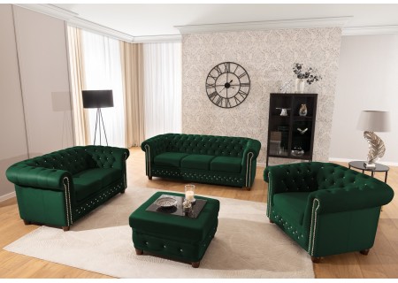 Cleo Blink - Chesterfield 2-Sitzer Sofa mit Schlaffunktion aus Samt mit Kristallsteppung und braunen Massivholzfüßen