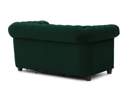 Cleo Blink - Chesterfield 2-Sitzer Sofa mit Schlaffunktion aus Samt mit Kristallsteppung und braunen Massivholzfüßen