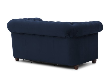 Cleo Blink - Chesterfield 2-Sitzer Sofa mit Schlaffunktion aus Samt mit Kristallsteppung und braunen Massivholzfüßen