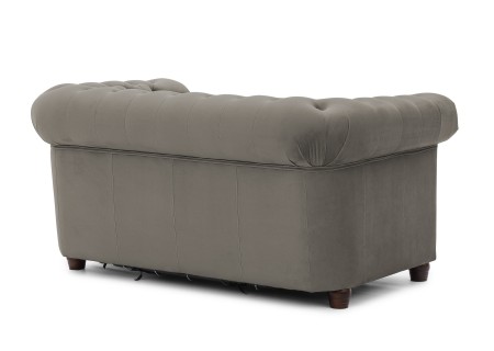 Cleo Blink - Chesterfield 2-Sitzer Sofa mit Schlaffunktion aus Samt mit Kristallsteppung und braunen Massivholzfüßen