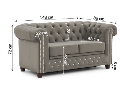 Cleo Blink - Chesterfield 2-Sitzer Sofa mit Schlaffunktion aus Samt mit Kristallsteppung und braunen Massivholzfüßen