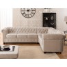 Cleo Blink - Chesterfield Ecksofa L-Form aus Samt mit Kristallsteppung und braunen Massivholzfüßen