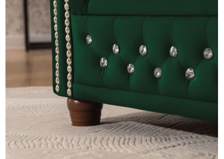 Cleo Blink - Chesterfield Ecksofa L-Form aus Samt mit Kristallsteppung und braunen Massivholzfüßen