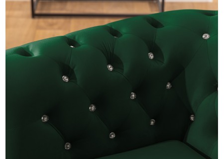 Cleo Blink - Chesterfield Ecksofa L-Form aus Samt mit Kristallsteppung und braunen Massivholzfüßen