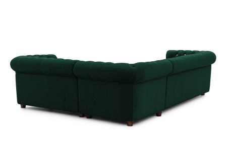 Cleo Blink - Chesterfield Ecksofa L-Form aus Samt mit Kristallsteppung und braunen Massivholzfüßen