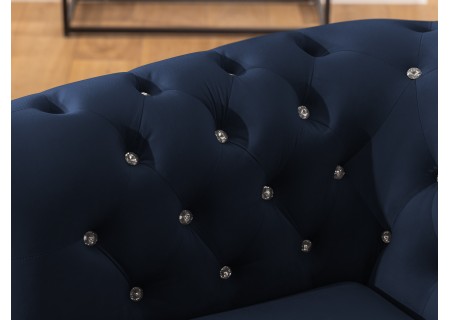 Cleo Blink - Chesterfield Ecksofa L-Form aus Samt mit Kristallsteppung und braunen Massivholzfüßen