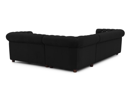 Cleo Blink - Chesterfield Ecksofa L-Form aus Samt mit Kristallsteppung und braunen Massivholzfüßen