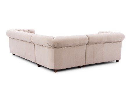 Cleo Blink - Chesterfield Ecksofa L-Form aus Samt mit Kristallsteppung und braunen Massivholzfüßen