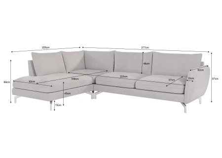 Patrick - Modernes Ecksofa mit Silber Metall Füßen