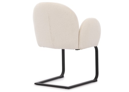 Vela - 2er Set Polsterstuhl im Japandi Stil und im runden Design aus weißem Bouclé mit schwarzem Metallgestell