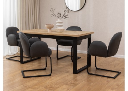 Vela - Polsterstuhl im Japandi Stil und im runden Design aus Mikrofaser Anthrazit Vintage mit schwarzem Metallgestell