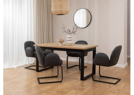 Vela - Polsterstuhl im Japandi Stil und im runden Design aus Mikrofaser Anthrazit Vintage mit schwarzem Metallgestell