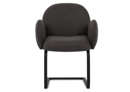 Vela - Polsterstuhl im Japandi Stil und im runden Design aus Mikrofaser Anthrazit Vintage mit schwarzem Metallgestell