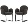 Vela - 2er Set Polsterstuhl im Japandi Stil und im runden Design aus Mikrofaser Anthrazit Vintage mit schwarzem Metallgestell