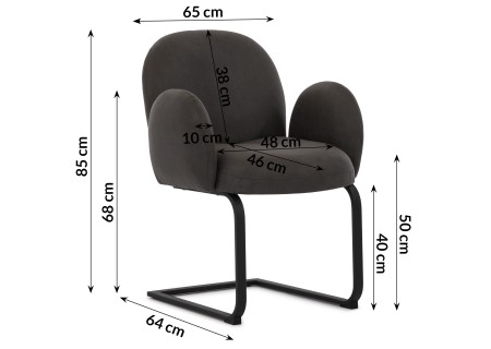 Vela - 2er Set Polsterstuhl im Japandi Stil und im runden Design aus Mikrofaser Anthrazit Vintage mit schwarzem Metallgestell