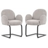 Vela - 2er Set Polsterstuhl im Japandi Stil und im runden Design aus grauem Cord mit schwarzem Metallgestell