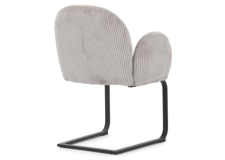 Vela - 2er Set Polsterstuhl im Japandi Stil und im runden Design aus grauem Cord mit schwarzem Metallgestell