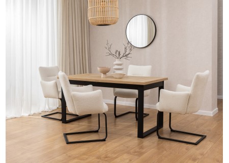 Hera - Polsterstuhl im modernen Design aus weißem Bouclé mit Armlehnen und Freischwinger-Gestell aus schwarzem Metall