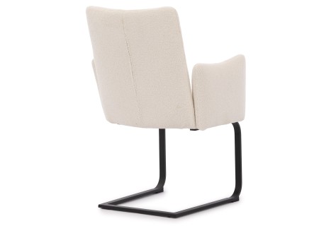 Hera - Polsterstuhl im modernen Design aus weißem Bouclé mit Armlehnen und Freischwinger-Gestell aus schwarzem Metall