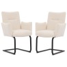 Hera - 2er Set Polsterstuhl im modernen Design aus weißem Bouclé mit Armlehnen und Freischwinger-Gestell aus schwarzem Metall