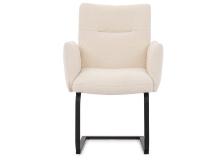 Hera - 2er Set Polsterstuhl im modernen Design aus weißem Bouclé mit Armlehnen und Freischwinger-Gestell aus schwarzem Metall