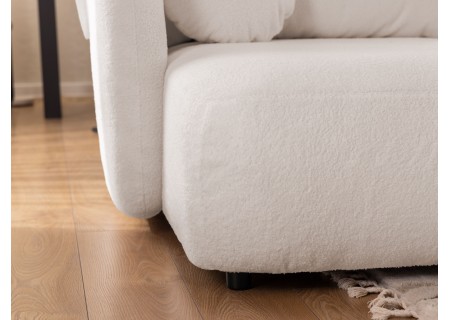 Candy - Modernes Ecksofa in L-Form mit Schlaffunktion und Stauraum aus Bouclé-Stoff, abgerundetes Design und hoher Sitzkomfort