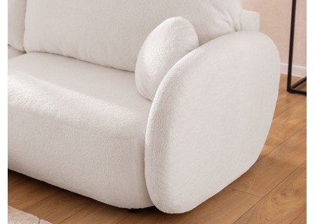 Candy - Modernes Ecksofa in L-Form mit Schlaffunktion und Stauraum aus Bouclé-Stoff, abgerundetes Design und hoher Sitzkomfort