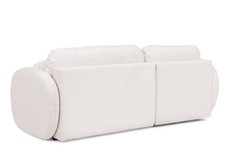 Candy - Modernes Ecksofa in L-Form mit Schlaffunktion und Stauraum aus Bouclé-Stoff, abgerundetes Design und hoher Sitzkomfort