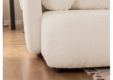 Candy - Modernes Ecksofa in L-Form mit Schlaffunktion und Stauraum aus Bouclé-Stoff, abgerundetes Design und hoher Sitzkomfort