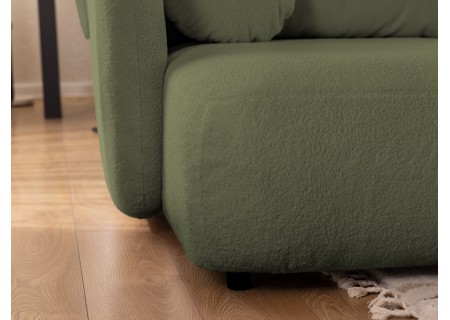 Candy - Modernes Ecksofa in L-Form mit Schlaffunktion und Stauraum aus Bouclé-Stoff, abgerundetes Design und hoher Sitzkomfort