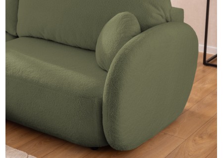 Candy - Modernes Ecksofa in L-Form mit Schlaffunktion und Stauraum aus Bouclé-Stoff, abgerundetes Design und hoher Sitzkomfort