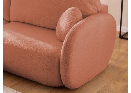 Candy - Modernes Ecksofa in L-Form mit Schlaffunktion und Stauraum aus Bouclé-Stoff, abgerundetes Design und hoher Sitzkomfort