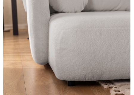 Candy - Modernes Ecksofa in L-Form mit Schlaffunktion und Stauraum aus Bouclé-Stoff, abgerundetes Design und hoher Sitzkomfort