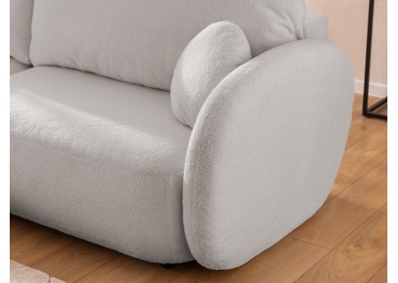 Candy - Modernes Ecksofa in L-Form mit Schlaffunktion und Stauraum aus Bouclé-Stoff, abgerundetes Design und hoher Sitzkomfort