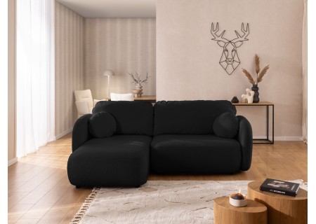 Candy - Modernes Ecksofa in L-Form mit Schlaffunktion und Stauraum aus Bouclé-Stoff, abgerundetes Design und hoher Sitzkomfort
