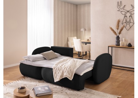 Candy - Modernes Ecksofa in L-Form mit Schlaffunktion und Stauraum aus Bouclé-Stoff, abgerundetes Design und hoher Sitzkomfort