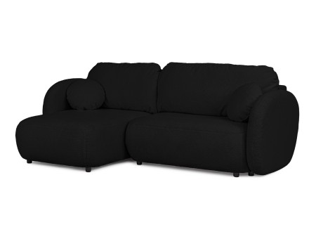 Candy - Modernes Ecksofa in L-Form mit Schlaffunktion und Stauraum aus Bouclé-Stoff, abgerundetes Design und hoher Sitzkomfort