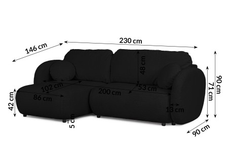 Candy - Modernes Ecksofa in L-Form mit Schlaffunktion und Stauraum aus Bouclé-Stoff, abgerundetes Design und hoher Sitzkomfort