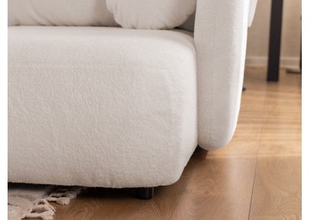 Candy - Modernes Ecksofa in L-Form mit Schlaffunktion und Stauraum aus Bouclé-Stoff, abgerundetes Design und hoher Sitzkomfort