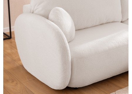 Candy - Modernes Ecksofa in L-Form mit Schlaffunktion und Stauraum aus Bouclé-Stoff, abgerundetes Design und hoher Sitzkomfort