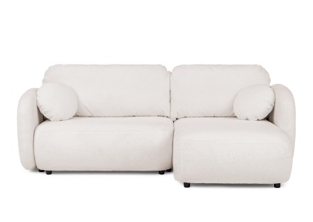 Candy - Modernes Ecksofa in L-Form mit Schlaffunktion und Stauraum aus Bouclé-Stoff, abgerundetes Design und hoher Sitzkomfort