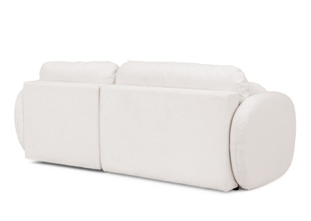 Candy - Modernes Ecksofa in L-Form mit Schlaffunktion und Stauraum aus Bouclé-Stoff, abgerundetes Design und hoher Sitzkomfort